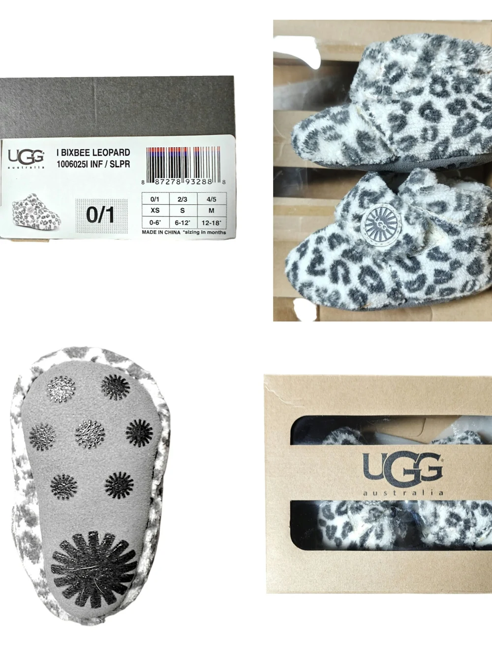 UGG Kids Bixbee Leopard Print Slippers in Gray and White